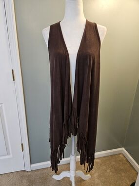 J&M Clothing Co Brown Fringe Open-Front Vest Women's Size Small S
